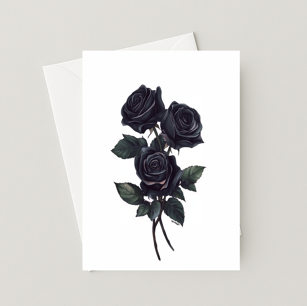 3 Black Roses Card
