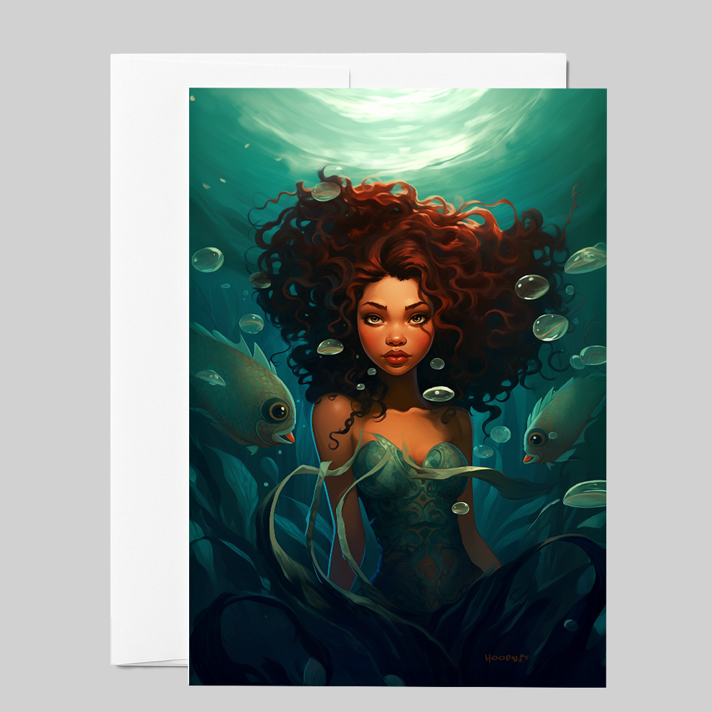 Emerald Depths Red-Haired Mermaid Greeting Card