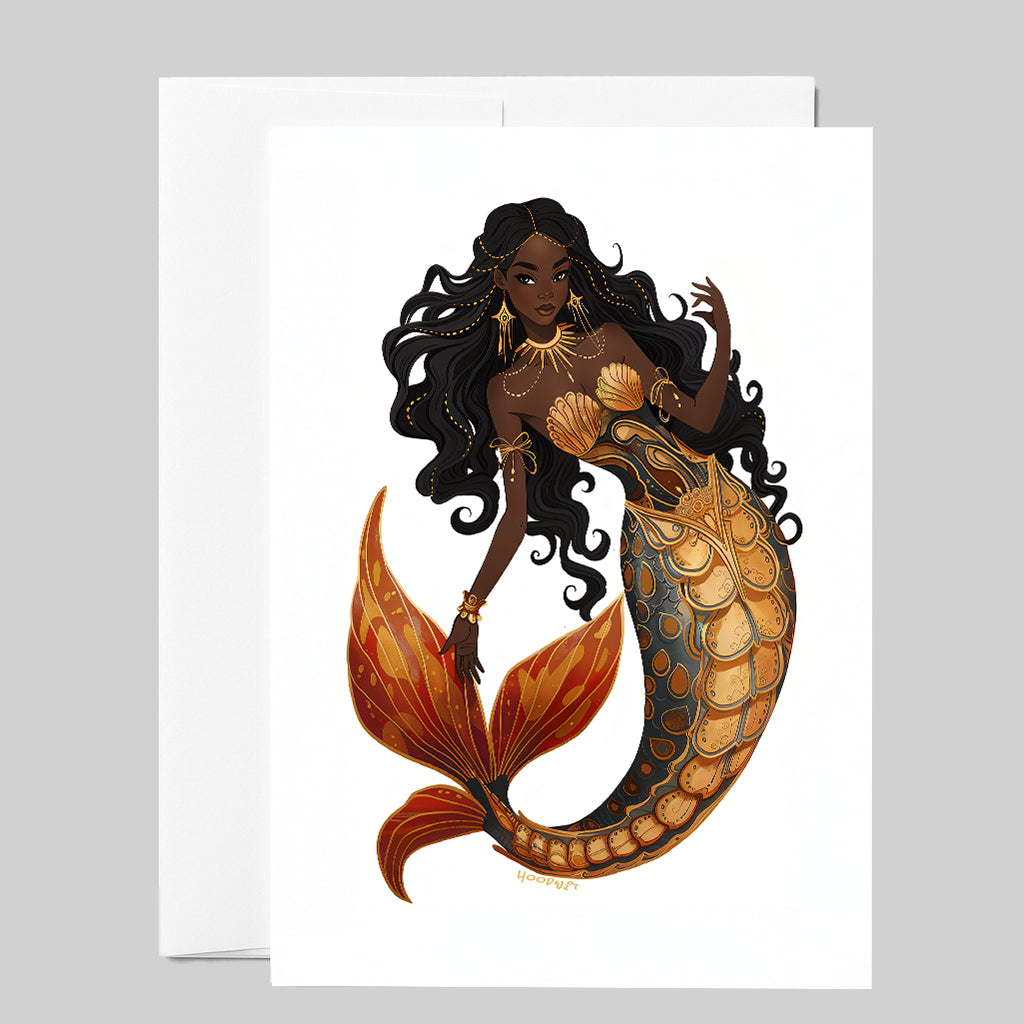 Golden Mermaid with Maroon Tail Greeting Card