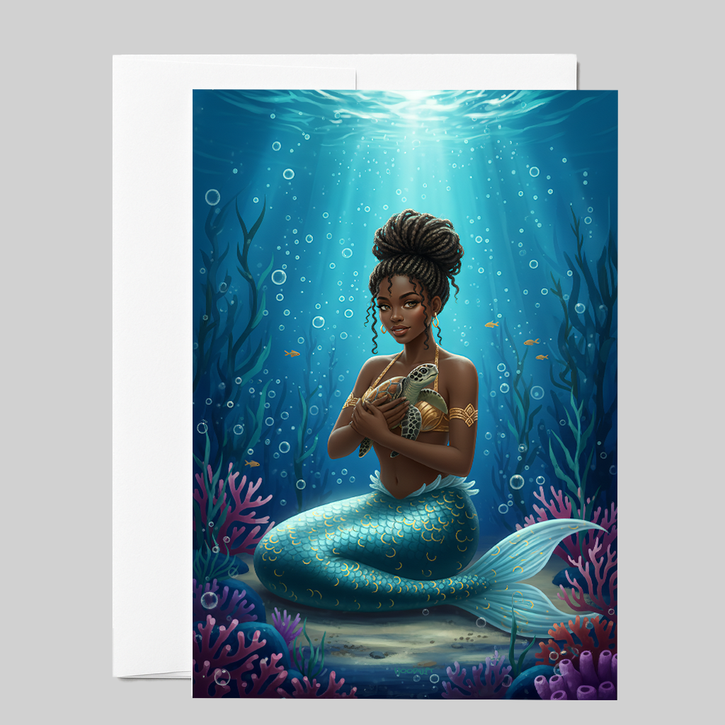 Serene Mermaid and Sea Turtle Greeting Card