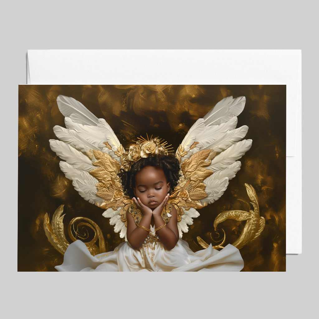 Angel Baby with Regal Golden Wings Greeting Card