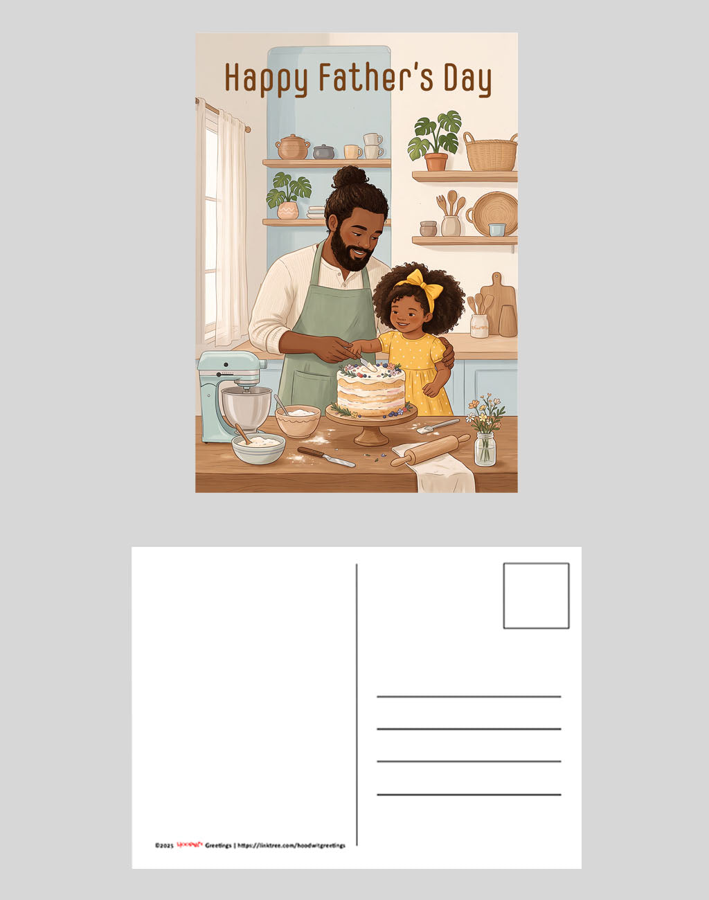 Happy Father's Day Card — Dad & Daughter Baking Illustration