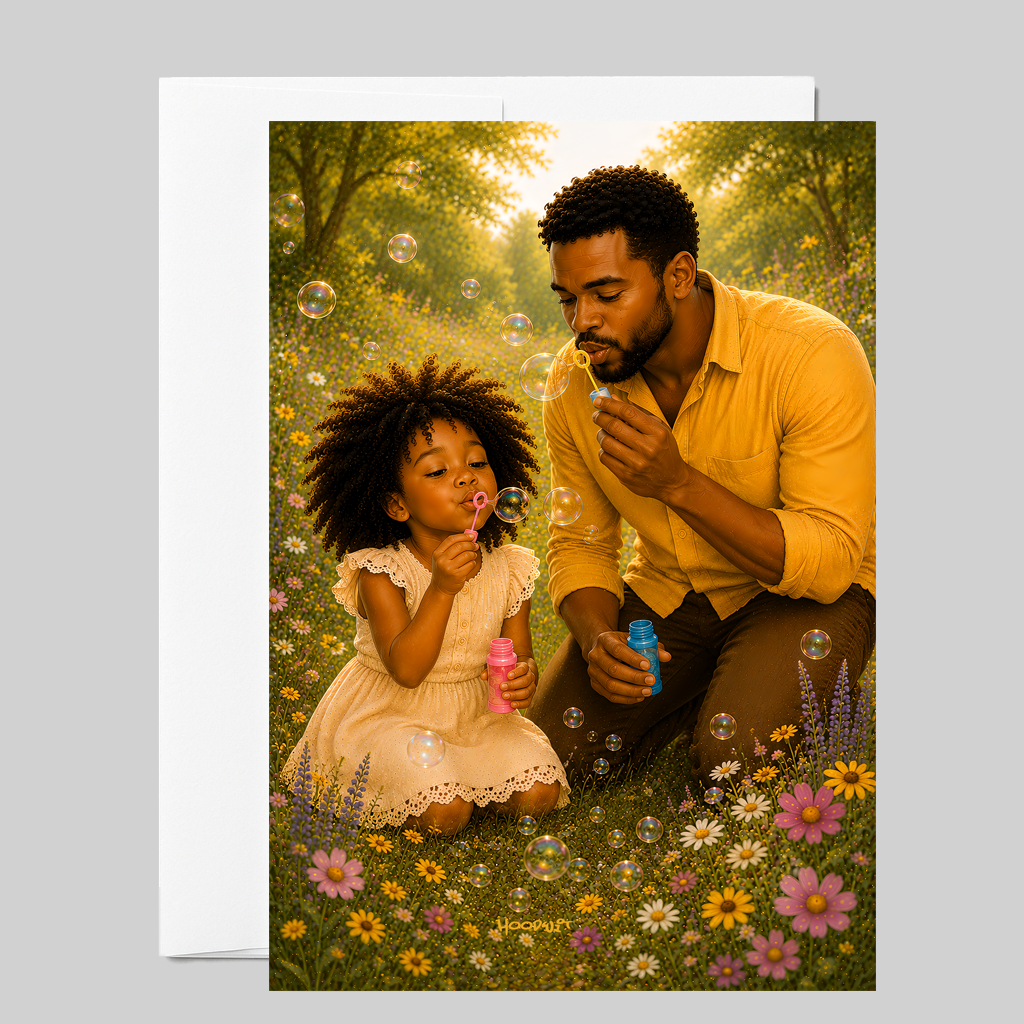 Blowing Bubbles — Father & Daughter Greeting Card