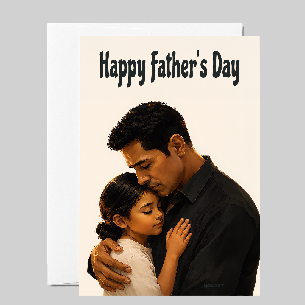 Happy Father's Day Greeting Card | Father & Daughter Embrace | Illustrated Art Card