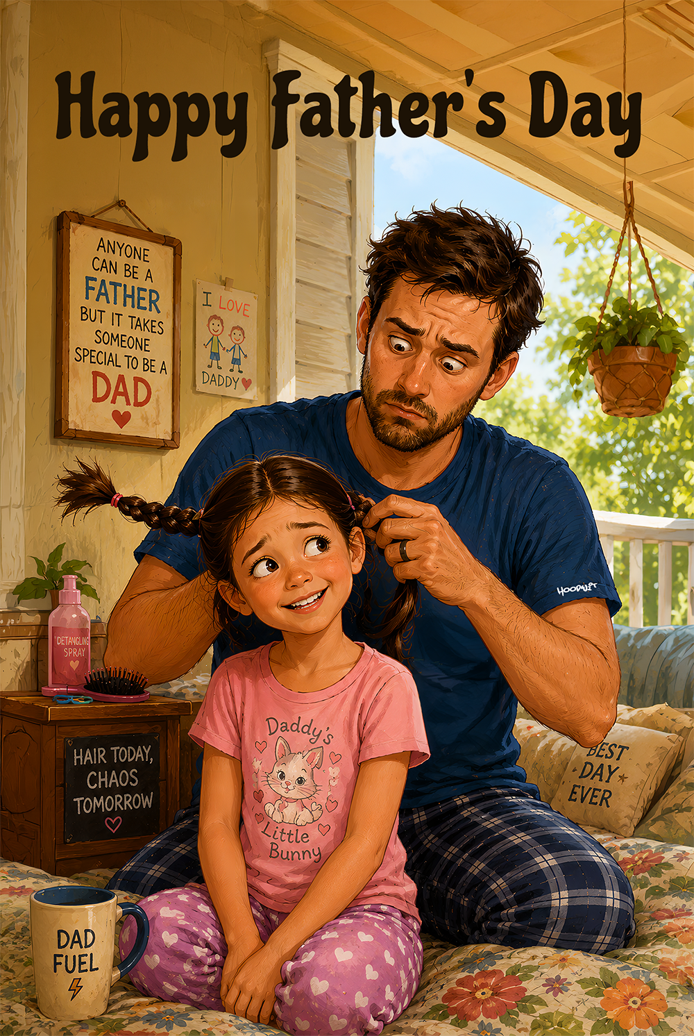 Funny Dad Doing Daughter’s Hair