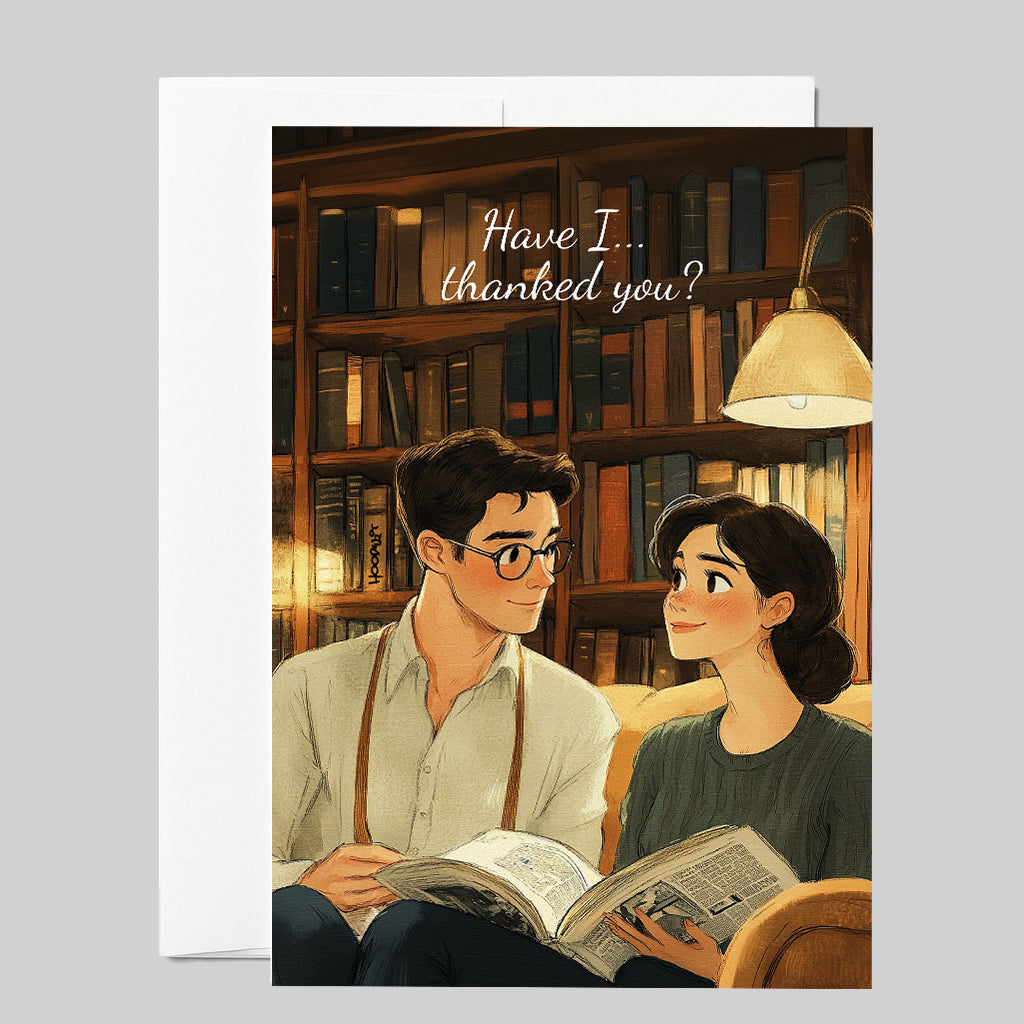 Cozy Library Couple Romantic Card