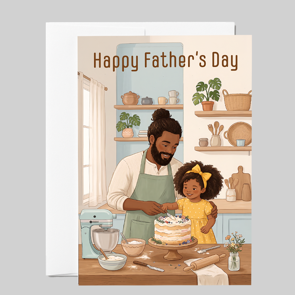 Happy Father's Day Card — Dad & Daughter Baking Illustration