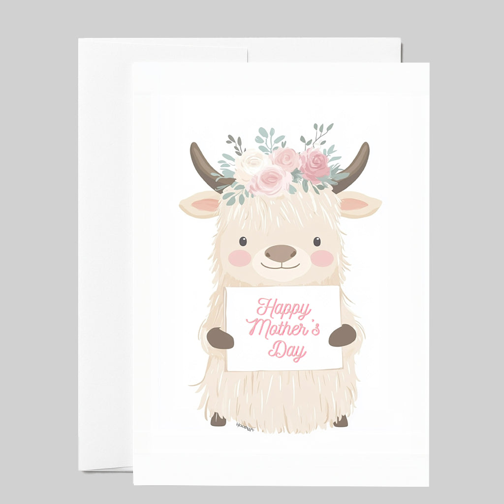 Mother's Day | Cute Highland Cow Holding a Sign