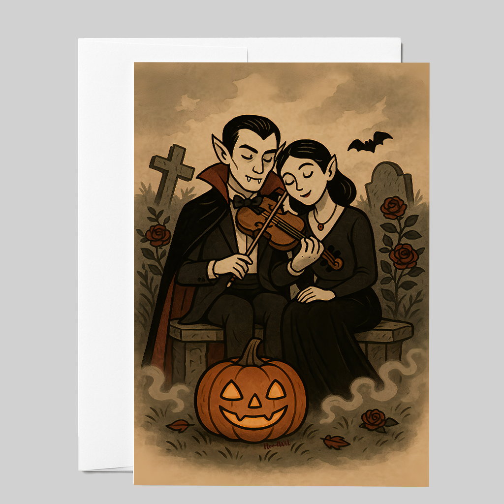 Cemetery Violin Serenade Halloween Card
