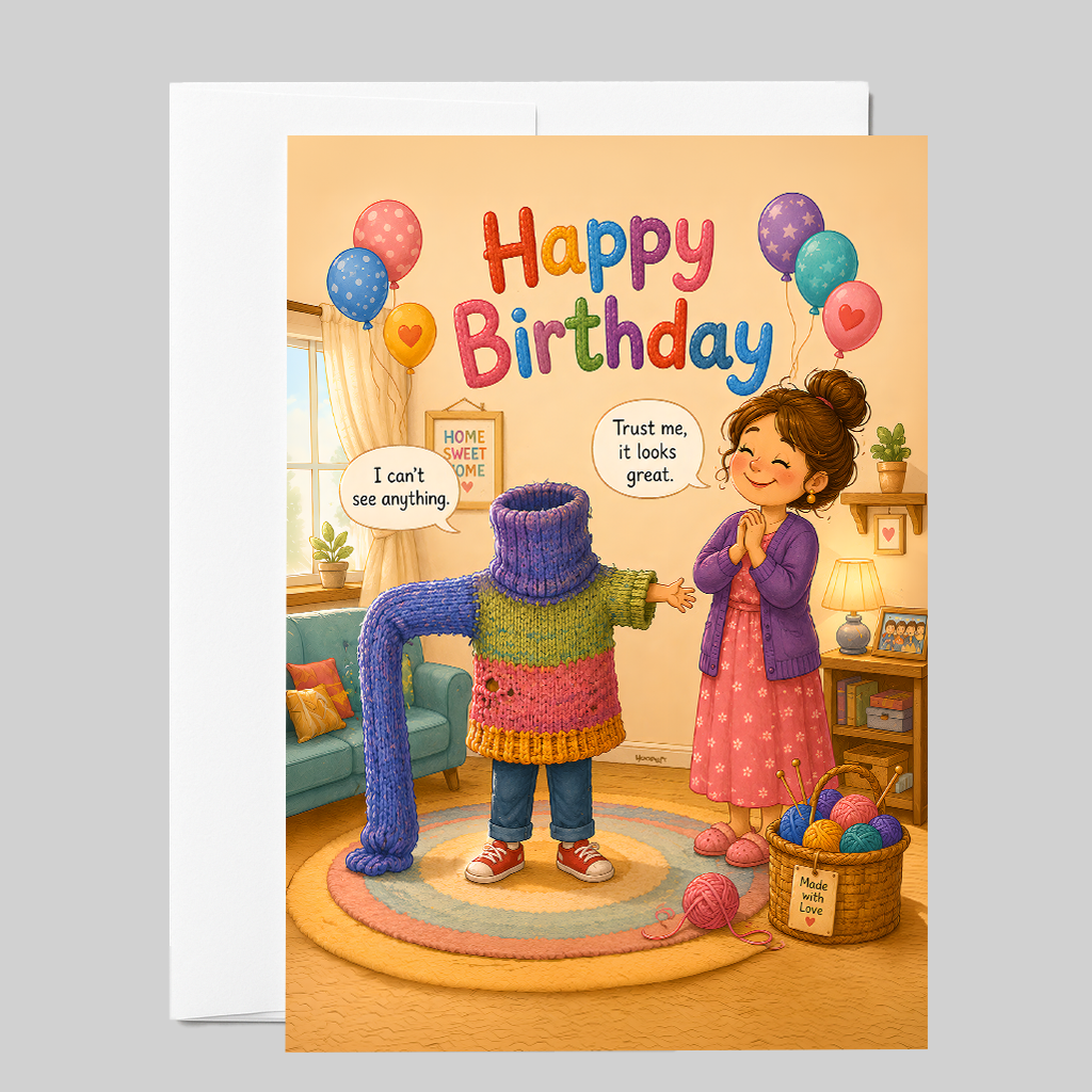 Funny Birthday Card for Knitters – Homemade Sweater Design
