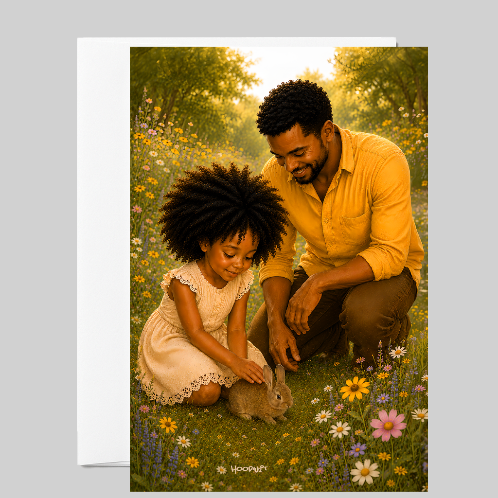 Petting a Bunny — Father & Daughter Greeting Card