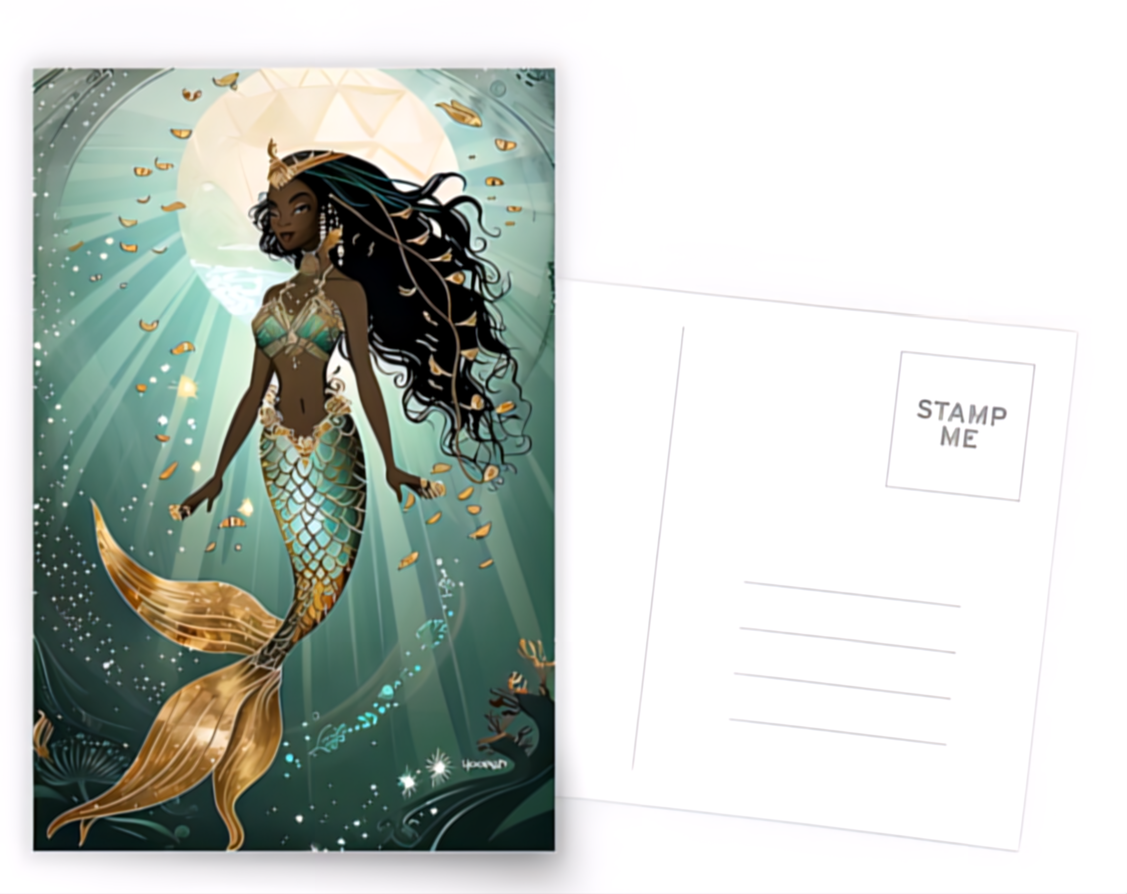 Golden Teal Mermaid Goddess