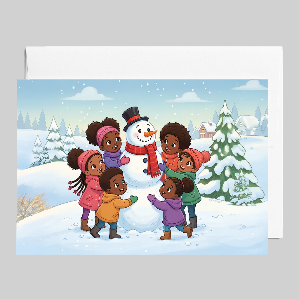 Kids Building a Snowman Winter Holiday