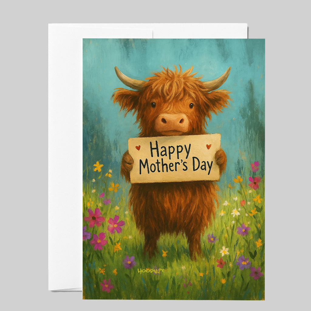 Mother's Day | Cute Highland Cow in Wildflower Meadow