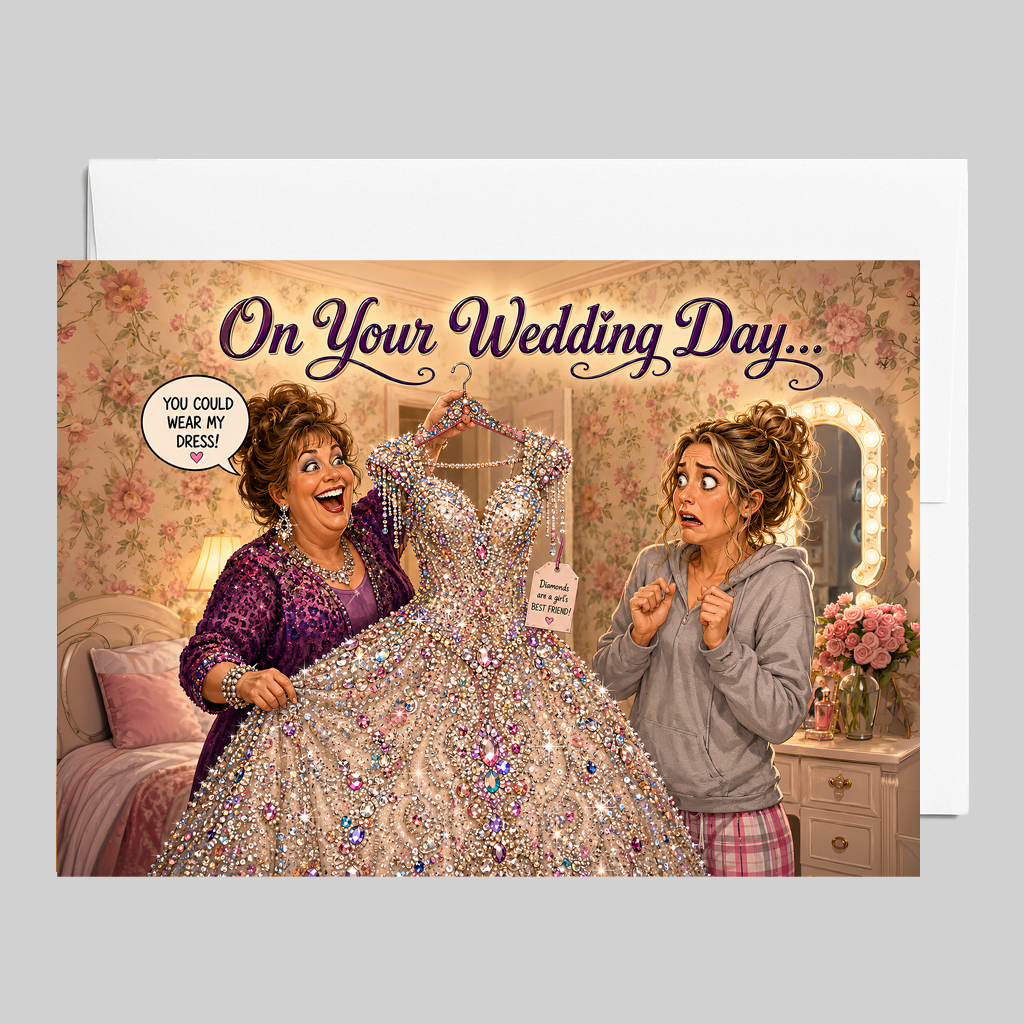 Funny Wedding Card for Bride to Be – Bedazzled Dress Design