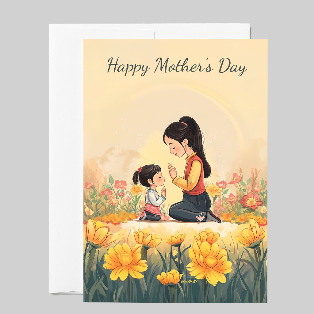 Mother & Daughter Pray among Flowers